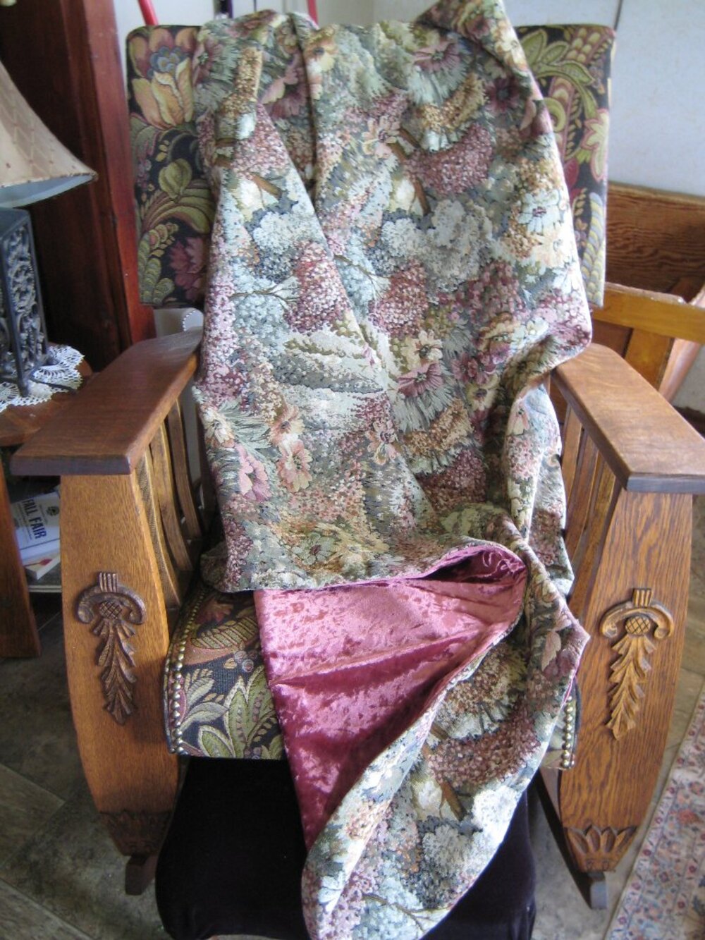 Velvet and tapestry lap throw